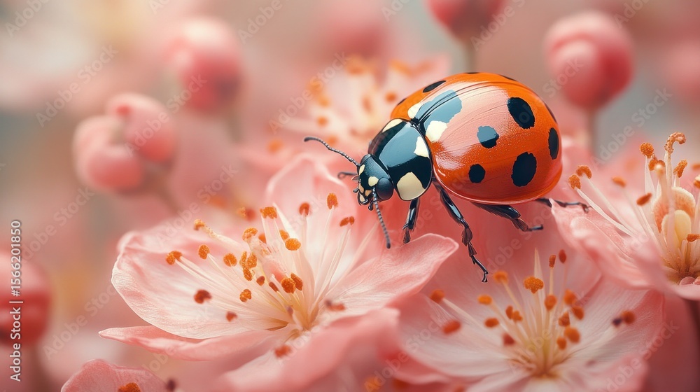 Fototapeta premium Ladybug resting on a delicate blossom.