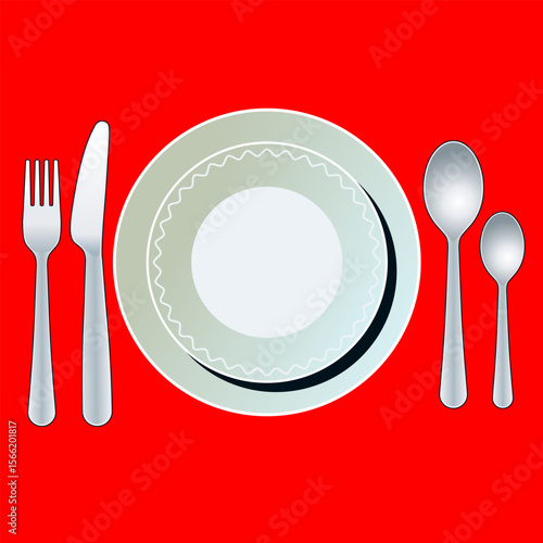 plate, fork, knife, dish, empty, white, table, spoon, dinner, silverware, cutlery, restaurant, food, setting, isolated, vector, clean, utensil, kitchen, dishware, dining, place, meal, set, metal
