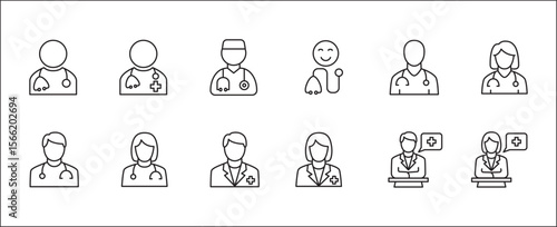 Doctor icons collection. Healthcare doctor icon set. Health consulting symbol. Icon symbol compatible for clinic, hospital, nurse, health consulting, consultation, staff. Vector illustration