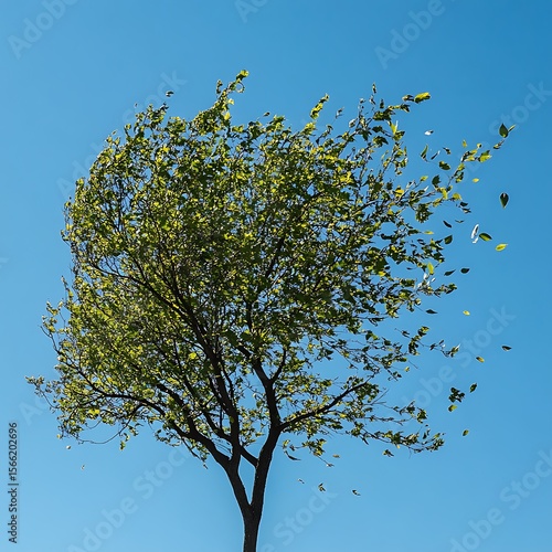 Minimalist green tree art blowing in wind high resolution picture