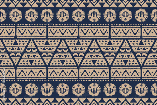 Tribal ethnic ikat flora fabric pattern. Ikat embroidery, Ethnic oriental background.African boho. Geometric motifs fabric. Aztec traditional textile design. Illustration for fabric, textiles