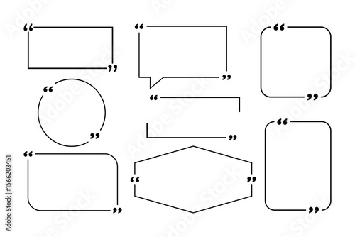 Quote box frame set for design of speech, bubble, callout, quotes content . Retro quotes box in black and white