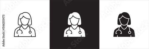 Female doctor icon. Female nurse medical staff icon. Healthcare symbol. Icon symbol compatible for medic consultation, surgeon, nurse, physician, health care. Vector illustration