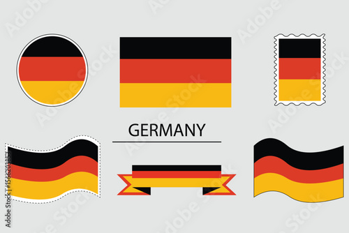 Set of German flag. Germany flag icon.German flag badge. Germans flag. German flag stamp, ribbon. National German colors black, red and yellow.