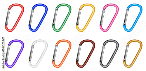 シンプルなカラビナのパーツ素材イラストカラーバリエーションセット((Simple Carabiner Clip Parts Vector Illustration Color Variation Set)
