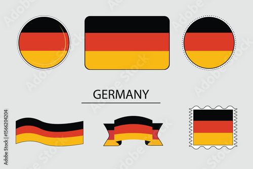 Set of German flag. Germany flag icon.German flag badge. Germans flag. German flag stamp, ribbon. National German colors black, red and yellow.