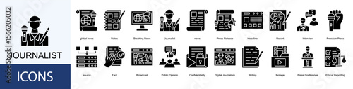 Wallpaper Mural Journalist icon collection set. Containing global news, Notes, Breaking News, news, Press Release, Headline, Report, Interview icon Torontodigital.ca