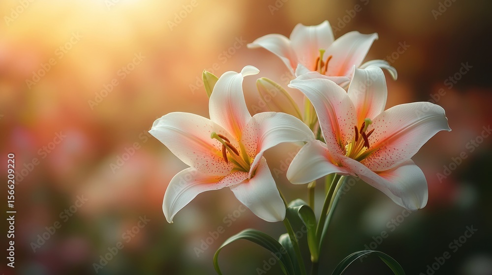 Fototapeta premium Beautiful, delicate lilies in soft sunlight.