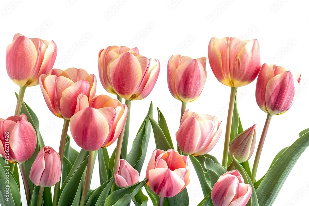 Flawless Visual of Vertical Closeup Shot of Beautiful Pink Tulips on White Background Flawless Visual of Vertical Closeup Shot of Beautiful Pink Tulips on White Background