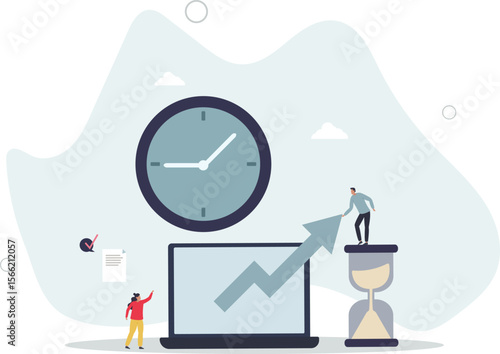 Time tracking and effective working hours management .Productive software app for employee work efficiency monitoring. character life .
