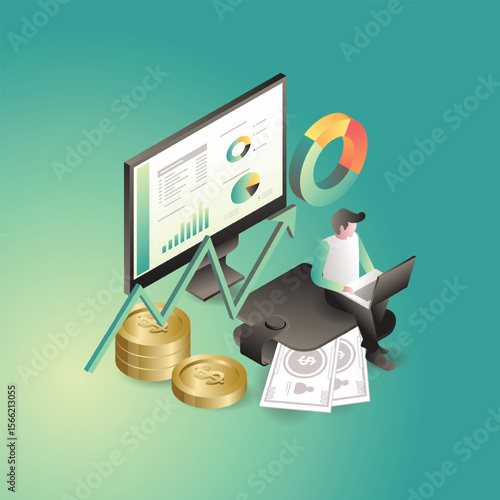 E-Learning and Financial Education Online with Graduation Hat
