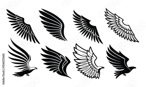 Collection of elegant vector illustrations depicting eagle wings in various styles and designs