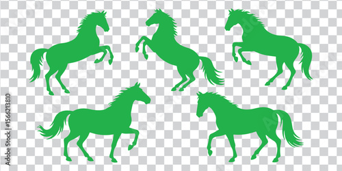 Green horse silhouettes in various poses animal equestrian
