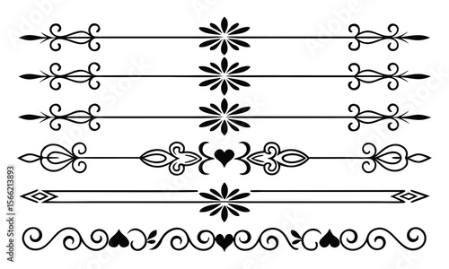 Collection of elegant black decorative dividers and borders perfect for design and decoration