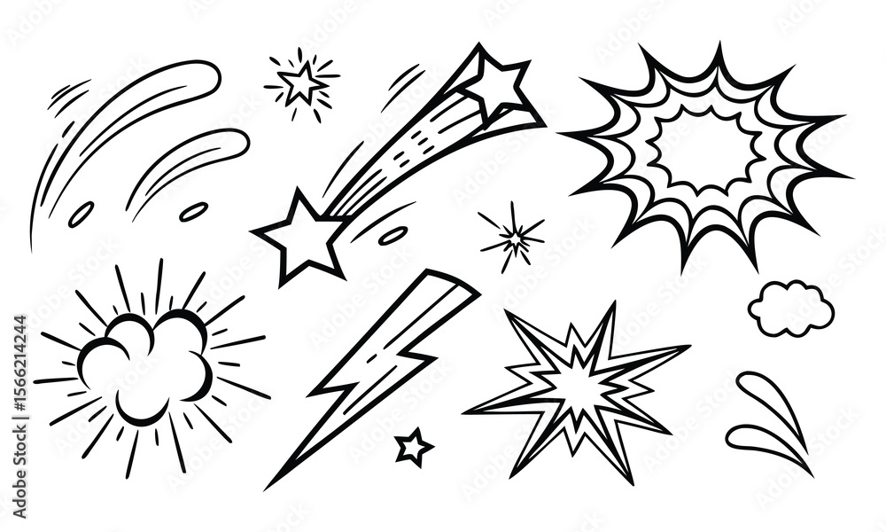 Obraz premium Collection of hand drawn comic book elements featuring stars explosions and other effects