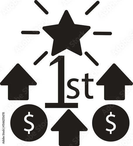 Ranking star icon on dollar chart symbolizing ad revenue optimization or monetization ranking with transparent background