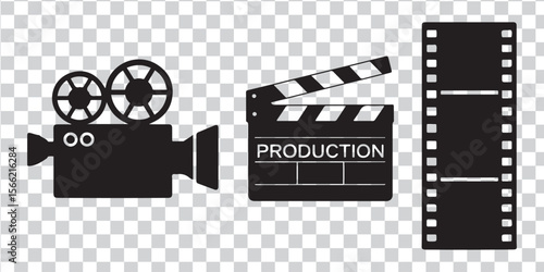 Vintage camera clapperboard film reel production movie