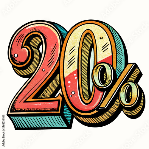 Colorful Vintage Style 20 Percent Discount Illustration for Marketing