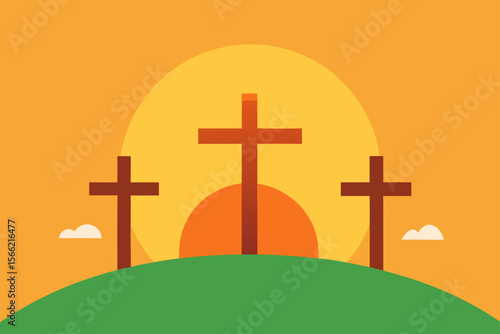 Sunset Crucifixion Three Crosses at Sunset