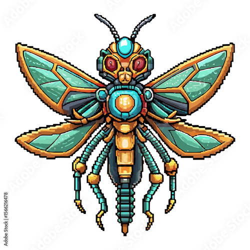 Futuristic Robotic Insect Vibrant Cyber Bug  Art with Techno Wings