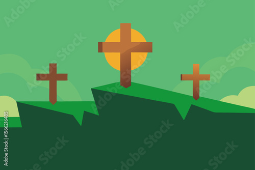 Three Crosses Silhouette at Sunset Easter Religious Symbolism