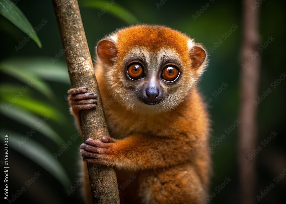 Cute lemur clinging to a branch in natural setting / Lémur tierno aferrado a una rama en un entorno natural.
Cute lemur clinging to a branch in natural setting / Lémur tierno aferrado a una rama en un entorno natural.
