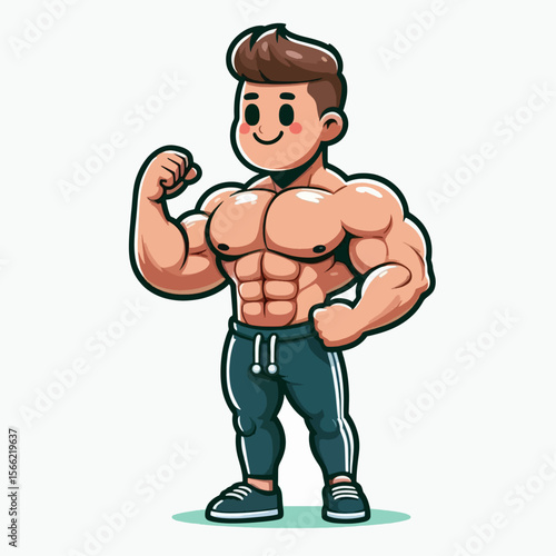 Cartoon depiction of a muscular man showcasing his physique.