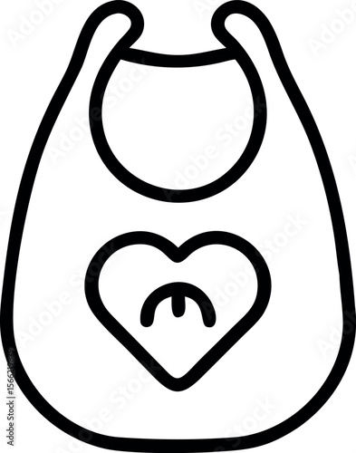 Vector art of a simple line art of a baby bib with a heart design isolated on white background