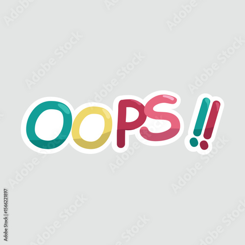 Oops!! Colorful Typography Sticker. Fun and playful "Oops!!" text in vibrant colors. Perfect for expressing mistakes, surprises, or funny moments in designs, stickers, and messages