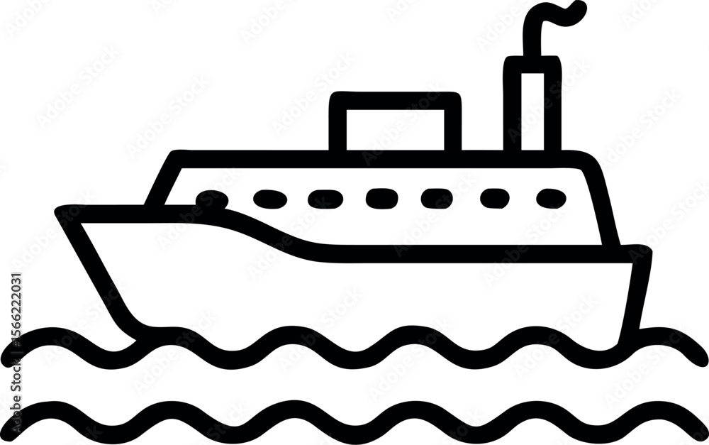 Obraz premium Vector art of a ship sails on the wavy ocean, isolated on white background