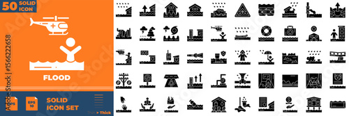 Flood Solid Editable Icons set. Vector illustration in modern thin solid style of flood icons: home, river, disaster, etc