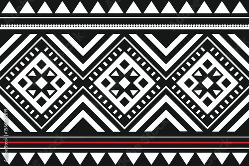 Wallpaper Mural Geometric Ethnic Pattern in Black and White with Red Accent Line Torontodigital.ca