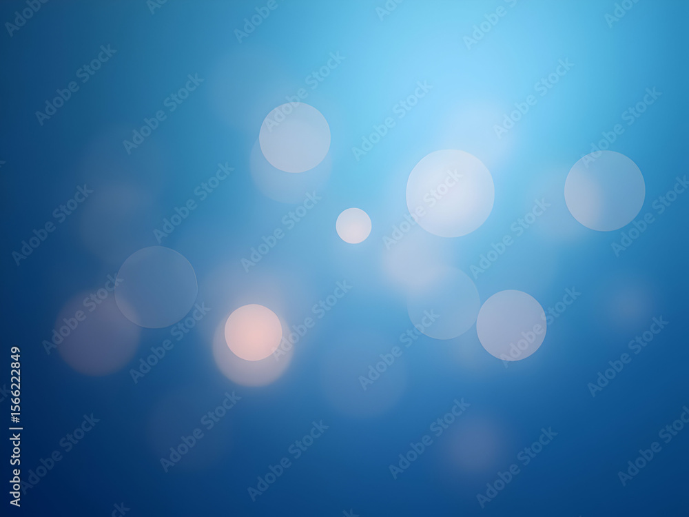 Fototapeta premium Abstract Soft Bokeh Lights on a Blue Background Featuring Pale White and Peach Opaque Circles of Varying Sizes and Intensities Creating a Dreamy Atmosphere
