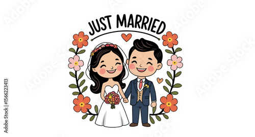 wedding couple with flowers