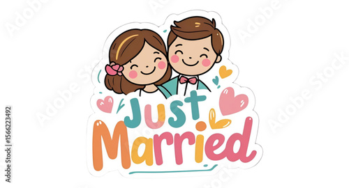 New bride with just married text 