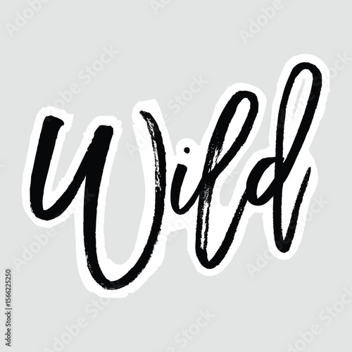 Wild Brush Lettering Sticker Vector Illustration. A bold hand-drawn "Wild" sticker in black brush lettering. Perfect for adventure lovers, free spirits, and creative design projects
