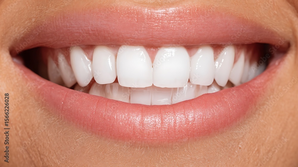 Obraz premium Close-up of a radiant smile with perfect white teeth, showcasing dental health and confidence.