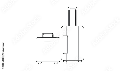 Two outline style suitcases one small and one large with wheels and handles