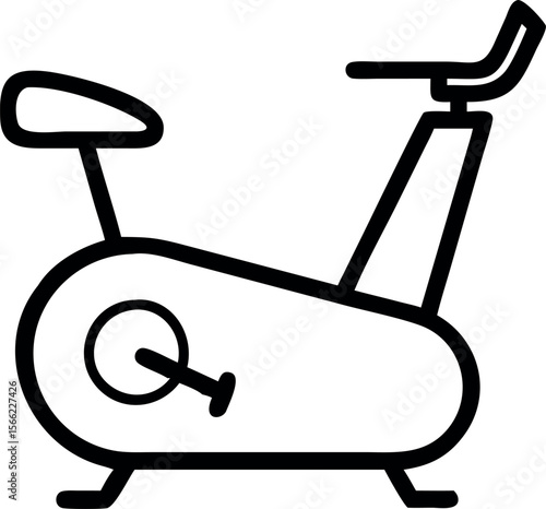 Vector art of a simple black and white icon of an exercise bike isolated on white background