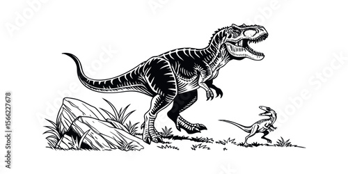 Magnificent Tyrannosaurus Rex and Smaller Dinosaur Illustration