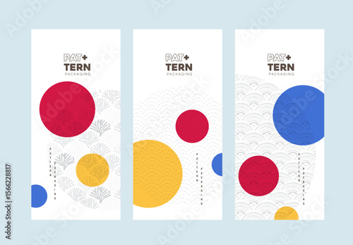 Seamless Japanese patterns with bold color circles in red yellow and blue tones Ideal for packaging design modern branding and product background