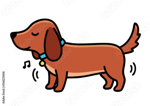 Cute Cartoon Dachshund Singing with Musical Notes.