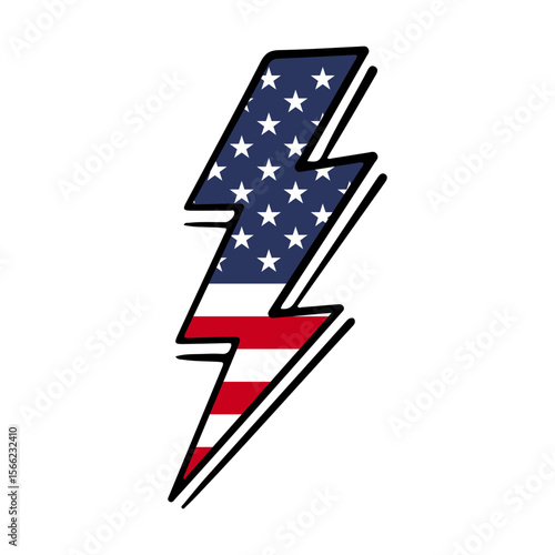 Lightning Bolt with American Flag svg cut file. Isolated vector illustration.