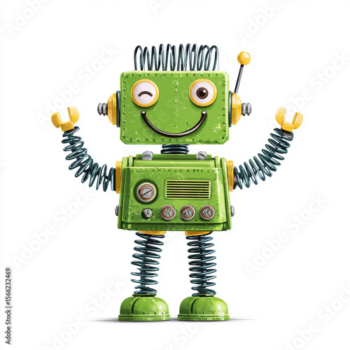 A fun set of cute, retro cartoon robot character vector illustrations