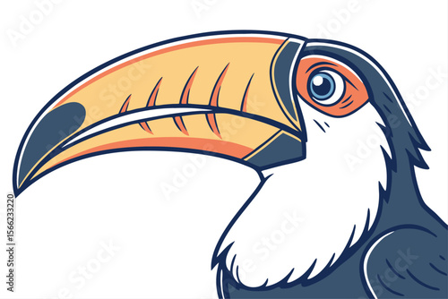 Stylized toucan head with prominent beak in flat design style