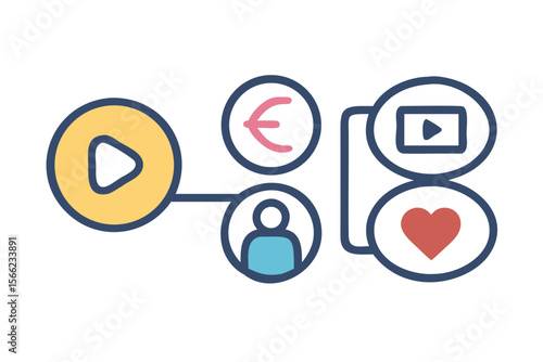 Video marketing strategy with audience engagement and monetization icons