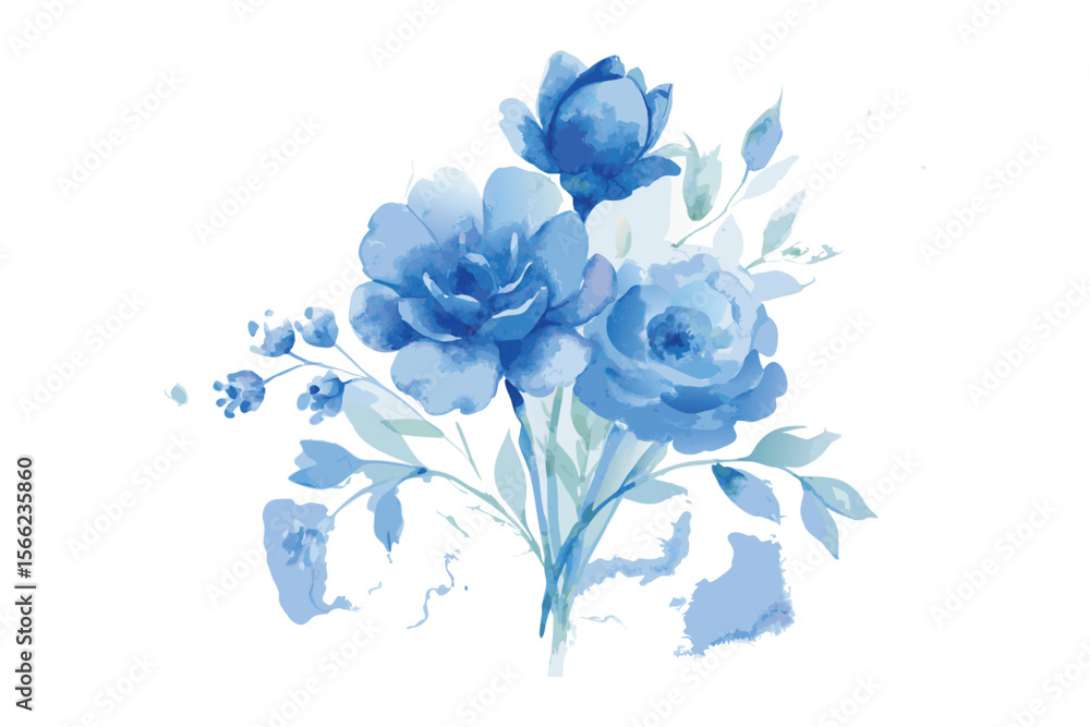 Obraz premium bouquet watercolor blue florals on white background