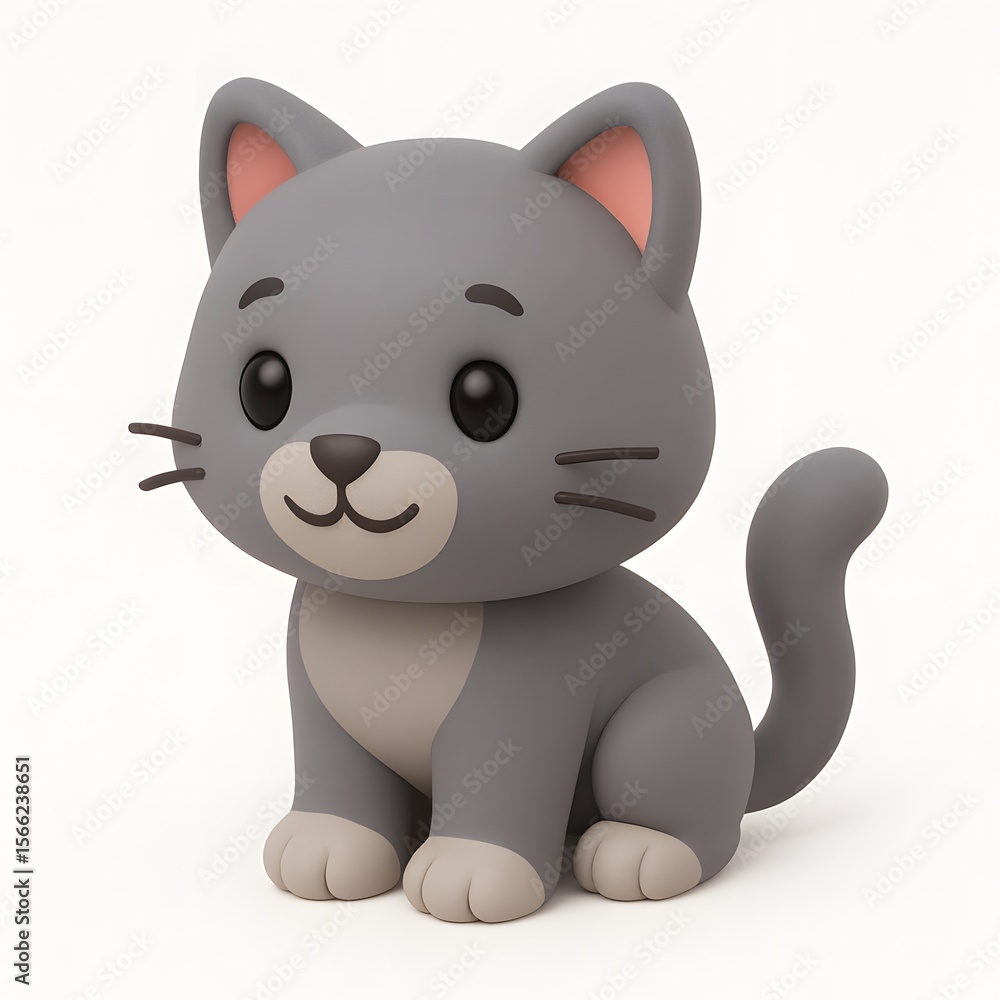 Fototapeta premium 3D Cartoon Cat on White Background