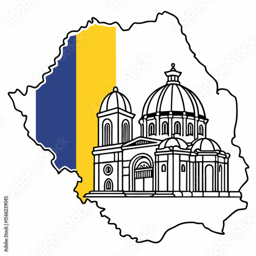 Romania Architectural Landmark within National Borders - Illustrated Map