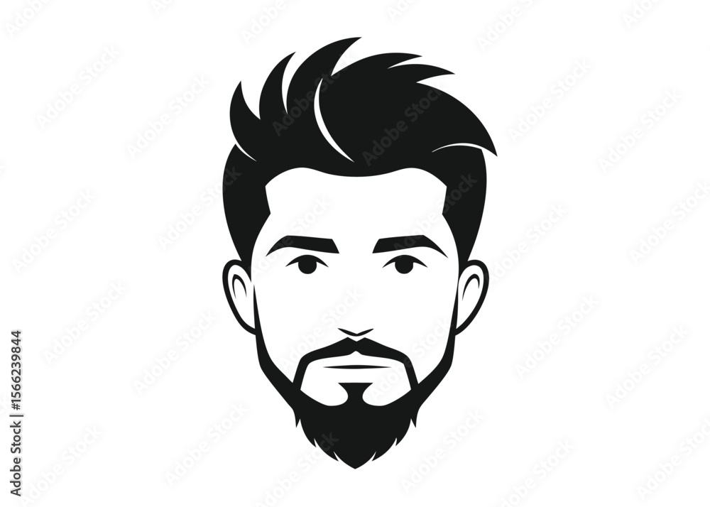 Stylish Men's Hairstyle and Beard Vector Illustration of a Man's Face with Modern Haircut and Goatee Stylish Men's Hairstyle and Beard Vector Illustration of a Man's Face with Modern Haircut and Goatee